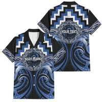 Aotearoa Ngati Ruanui Personalised Family Matching Off Shoulder Short Dress and Hawaiian Shirt Maori Iwi Poutama Puhoro Tattoo LT14 Dad's Shirt - Short Sleeve Blue - Polynesian Pride