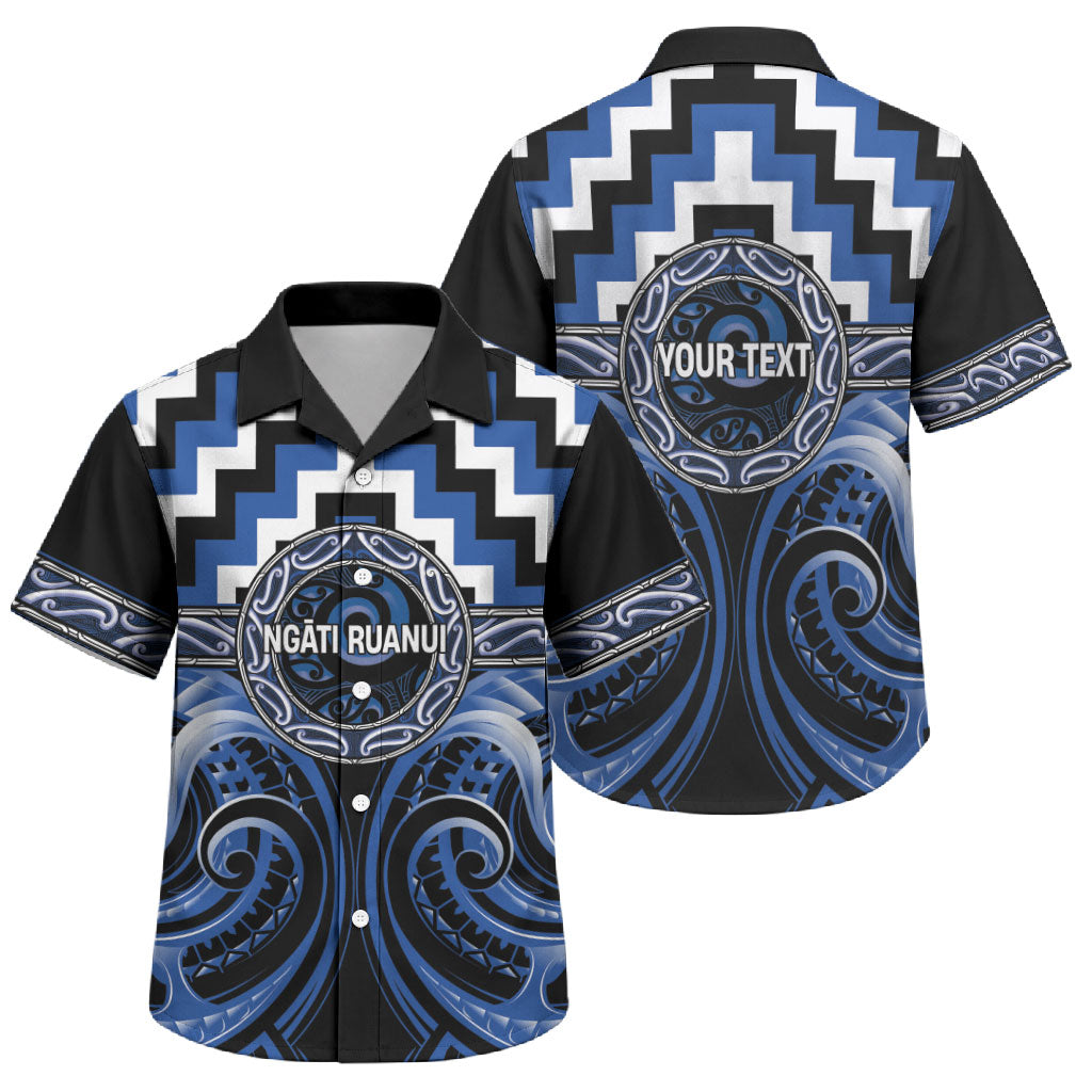 Aotearoa Ngati Ruanui Personalised Family Matching Short Sleeve Bodycon Dress and Hawaiian Shirt Maori Iwi Poutama Puhoro Tattoo LT14 Son's Shirt Blue - Polynesian Pride