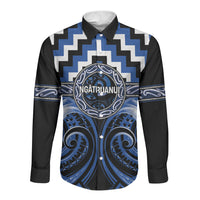Aotearoa Ngati Ruanui Personalised Long Sleeve Button Shirt Maori Iwi Poutama Puhoro Tattoo LT14 Unisex Blue - Polynesian Pride