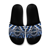 Aotearoa Ngati Ruanui Slide Sandals Maori Iwi Poutama Puhoro Tattoo LT14 Blue - Polynesian Pride