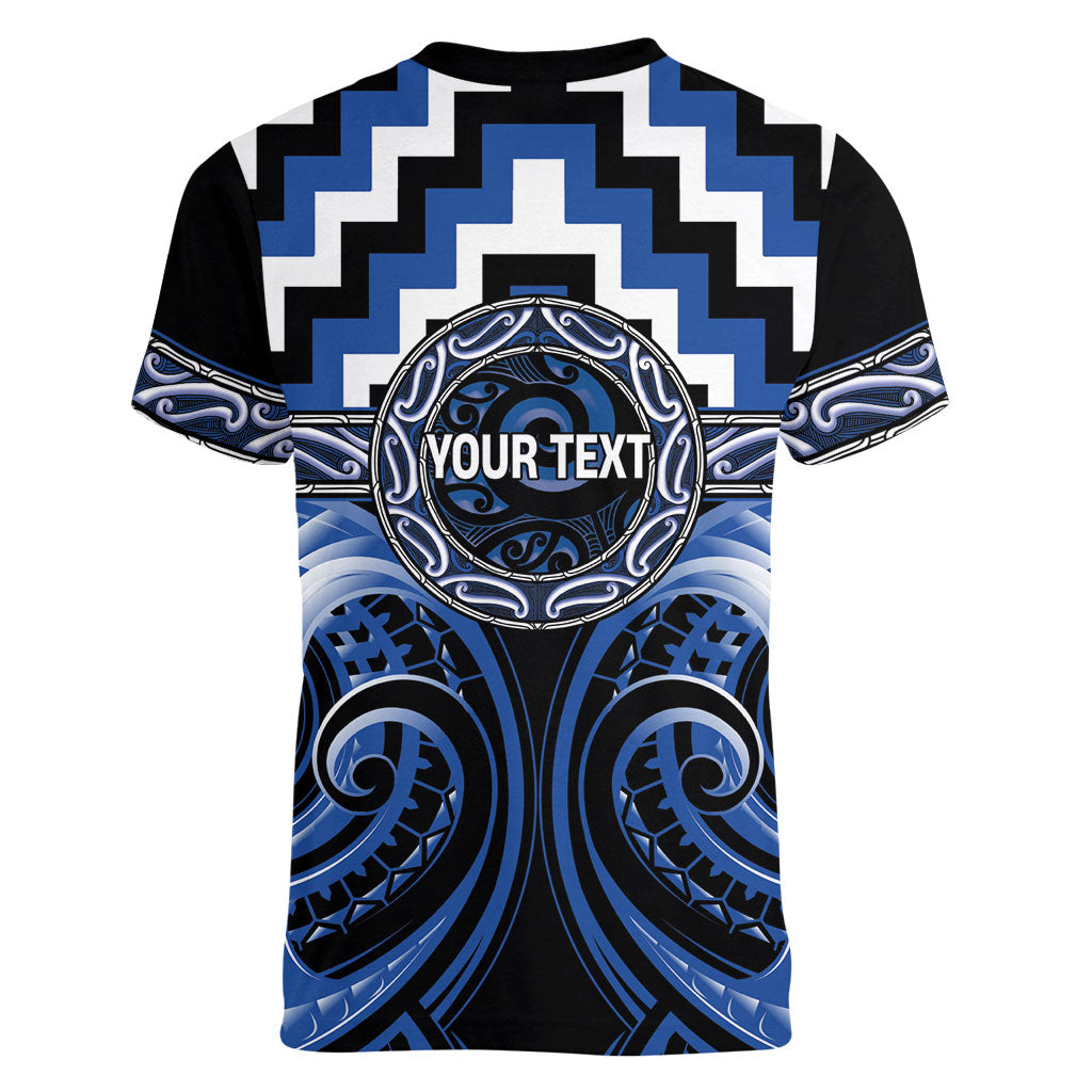Aotearoa Ngati Ruanui Personalised Women V-Neck T-Shirt Maori Iwi Poutama Puhoro Tattoo LT14 - Polynesian Pride