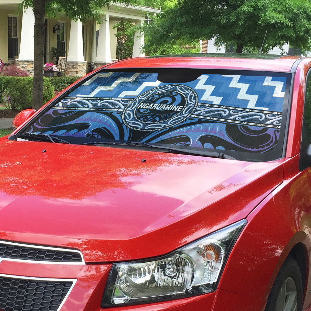 Aotearoa Ngaruahine Auto Sun Shade Maori Iwi Poutama Puhoro Tattoo LT14 - Polynesian Pride