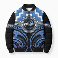 Aotearoa Ngaruahine Personalised Bomber Puffer Jacket Maori Iwi Poutama Puhoro Tattoo LT14 Unisex Blue - Polynesian Pride