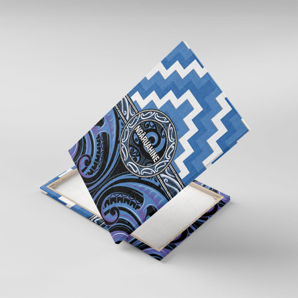 Aotearoa Ngaruahine Canvas Wall Art Maori Iwi Poutama Puhoro Tattoo LT14 With Frame Blue - Polynesian Pride