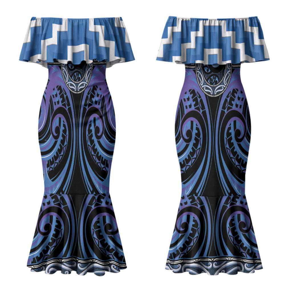 Aotearoa Ngaruahine Personalised Couples Matching Mermaid Dress and Hawaiian Shirt Maori Iwi Poutama Puhoro Tattoo LT14 - Polynesian Pride