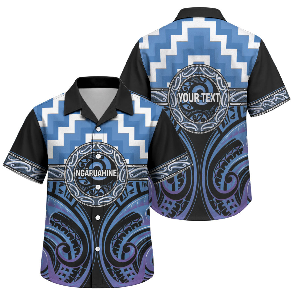 Aotearoa Ngaruahine Personalised Family Matching Off The Shoulder Long Sleeve Dress and Hawaiian Shirt Maori Iwi Poutama Puhoro Tattoo LT14 Son's Shirt Blue - Polynesian Pride
