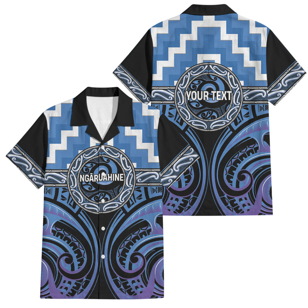 Aotearoa Ngaruahine Personalised Family Matching Short Sleeve Bodycon Dress and Hawaiian Shirt Maori Iwi Poutama Puhoro Tattoo LT14 Dad's Shirt - Short Sleeve Blue - Polynesian Pride