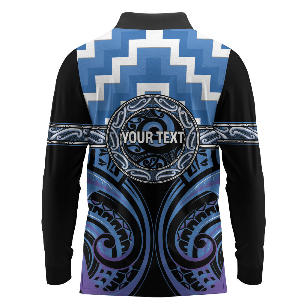 Aotearoa Ngaruahine Personalised Long Sleeve Polo Shirt Maori Iwi Poutama Puhoro Tattoo LT14 - Polynesian Pride