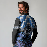 Aotearoa Ngaruahine Personalised Long Sleeve Polo Shirt Maori Iwi Poutama Puhoro Tattoo LT14 - Polynesian Pride