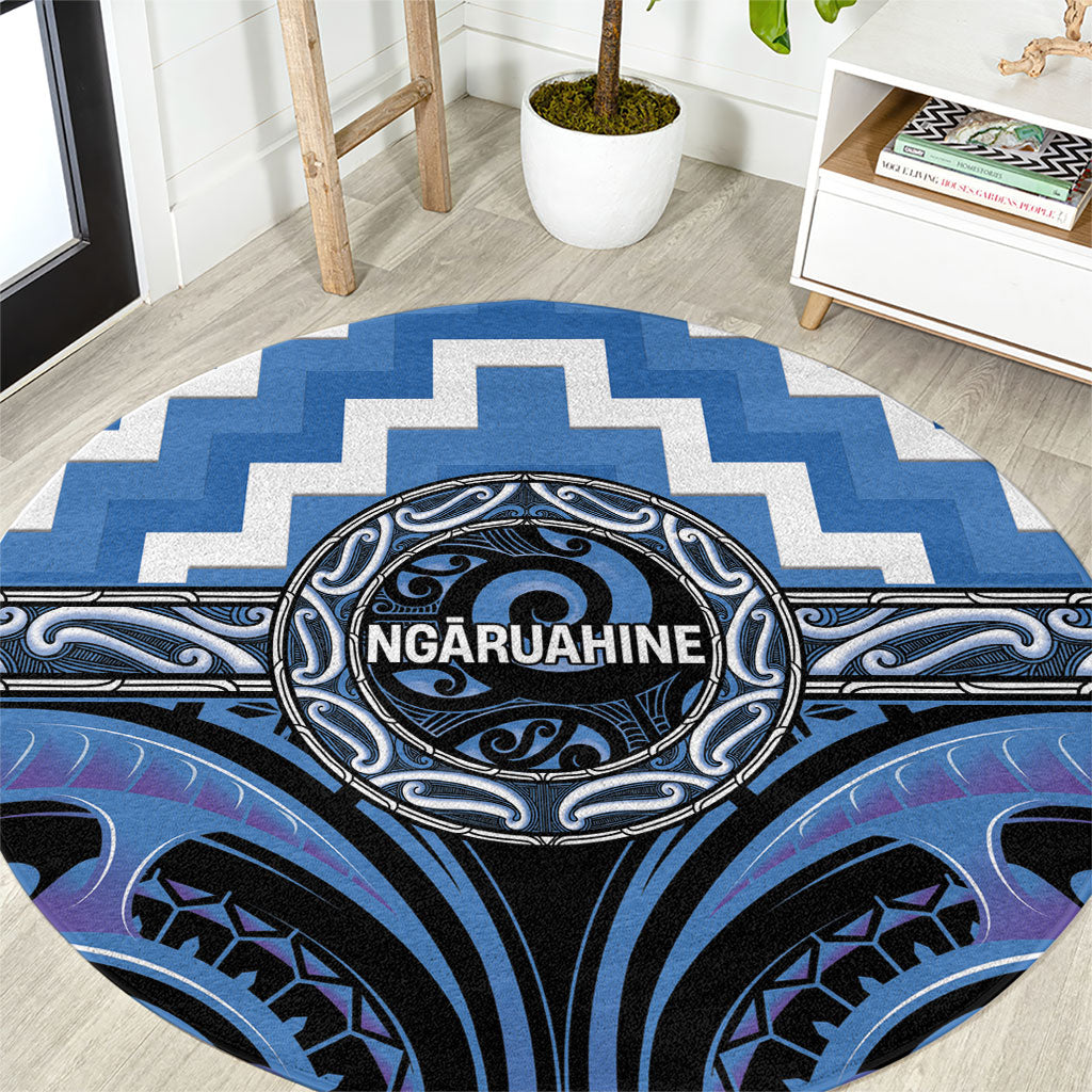 Aotearoa Ngaruahine Round Carpet Maori Iwi Poutama Puhoro Tattoo LT14 Blue - Polynesian Pride