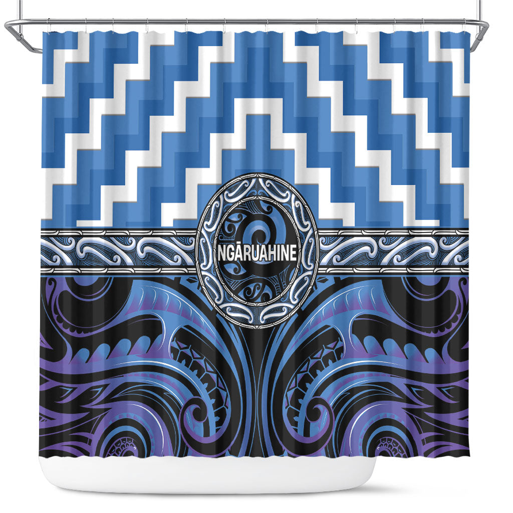 Aotearoa Ngaruahine Shower Curtain Maori Iwi Poutama Puhoro Tattoo LT14 Blue - Polynesian Pride