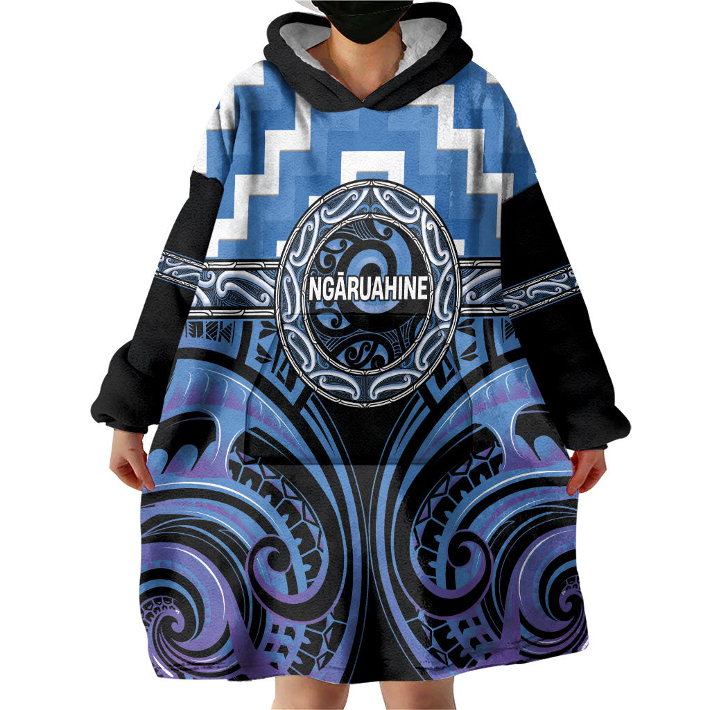 Aotearoa Ngaruahine Personalised Wearable Blanket Hoodie Maori Iwi Poutama Puhoro Tattoo LT14 - Polynesian Pride