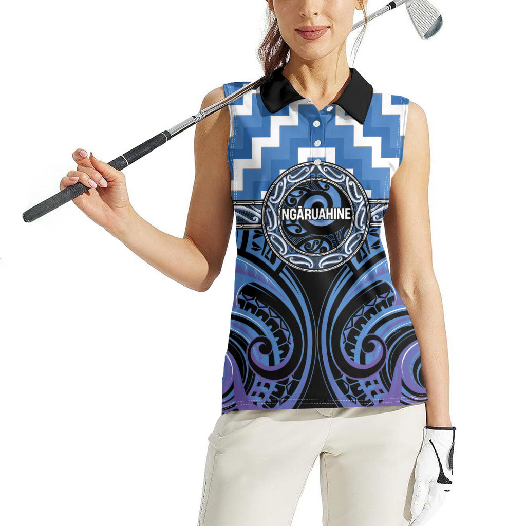 Aotearoa Ngaruahine Personalised Women Sleeveless Polo Shirt Maori Iwi Poutama Puhoro Tattoo LT14 - Polynesian Pride