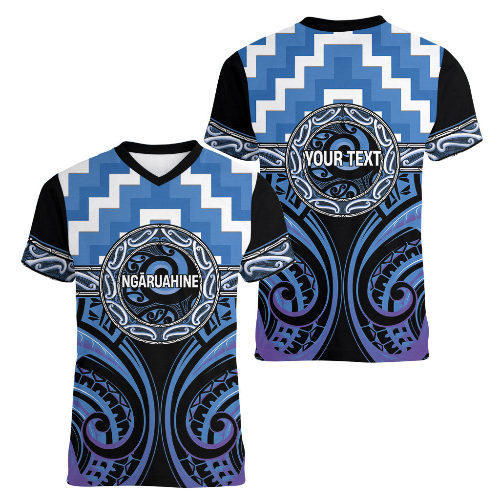 Aotearoa Ngaruahine Personalised Women V-Neck T-Shirt Maori Iwi Poutama Puhoro Tattoo LT14 - Polynesian Pride