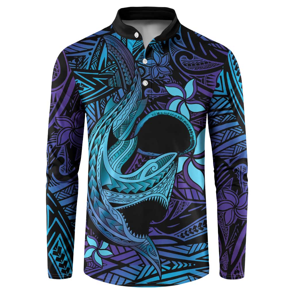 Nukuoro Atoll Button Sweatshirt Polynesian Shark Tattoo Purple Gradient Vibes