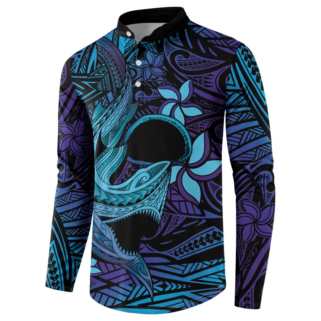 Nukuoro Atoll Button Sweatshirt Polynesian Shark Tattoo Purple Gradient Vibes