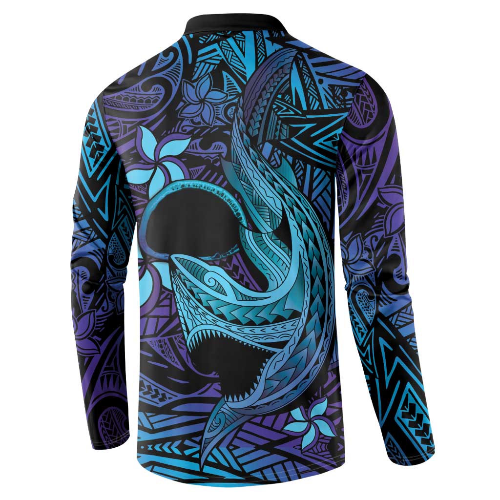 Nukuoro Atoll Button Sweatshirt Polynesian Shark Tattoo Purple Gradient Vibes