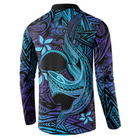 Nukuoro Atoll Button Sweatshirt Polynesian Shark Tattoo Purple Gradient Vibes