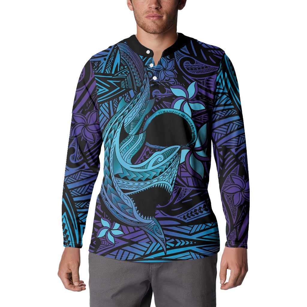 Nukuoro Atoll Button Sweatshirt Polynesian Shark Tattoo Purple Gradient Vibes