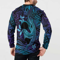 Nukuoro Atoll Button Sweatshirt Polynesian Shark Tattoo Purple Gradient Vibes