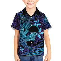 Nukuoro Atoll Family Matching Short Sleeve Bodycon Dress and Hawaiian Shirt Polynesian Shark Tattoo Purple Gradient Vibes LT14 Son's Shirt Purple - Polynesian Pride
