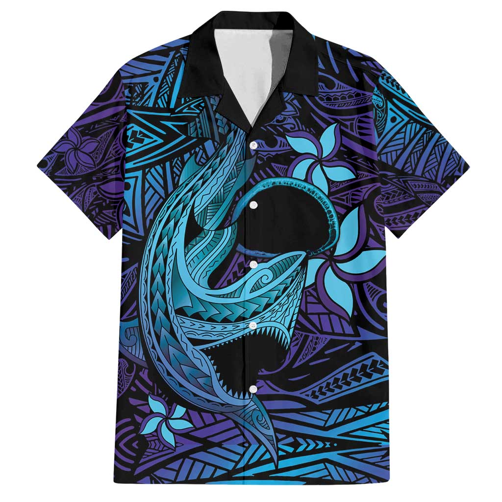 Nukuoro Atoll Family Matching Tank Maxi Dress and Hawaiian Shirt Polynesian Shark Tattoo Purple Gradient Vibes