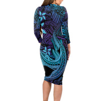 Nukuoro Atoll Long Sleeve Bodycon Dress Polynesian Shark Tattoo Purple Gradient Vibes