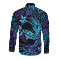 Nukuoro Atoll Long Sleeve Button Shirt Polynesian Shark Tattoo Purple Gradient Vibes LT14 - Polynesian Pride