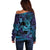 Nukuoro Atoll Off Shoulder Sweater Polynesian Shark Tattoo Purple Gradient Vibes