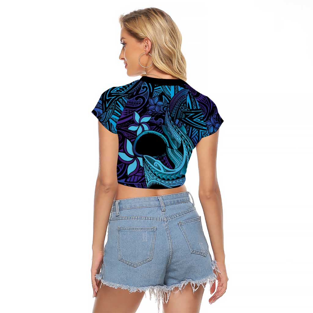 Nukuoro Atoll Raglan Cropped T Shirt Polynesian Shark Tattoo Purple Gradient Vibes