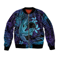 Nukuoro Atoll Sleeve Zip Bomber Jacket Polynesian Shark Tattoo Purple Gradient Vibes