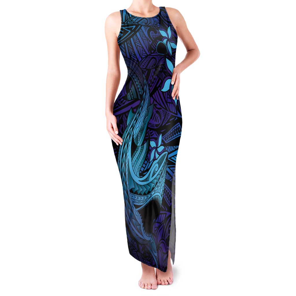 Nukuoro Atoll Tank Maxi Dress Polynesian Shark Tattoo Purple Gradient Vibes