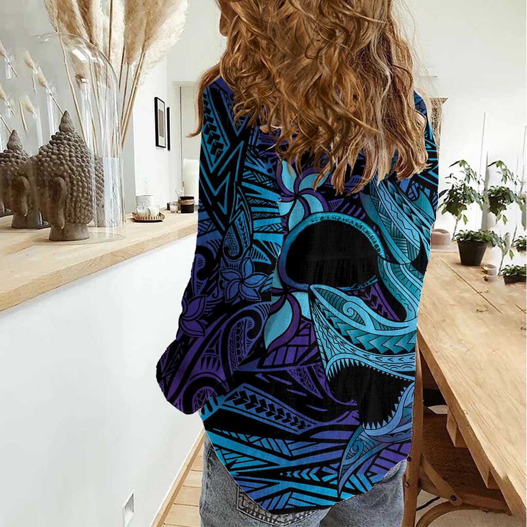 Nukuoro Atoll Women Casual Shirt Polynesian Shark Tattoo Purple Gradient Vibes LT14 - Polynesian Pride