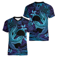 Nukuoro Atoll Women V-Neck T-Shirt Polynesian Shark Tattoo Purple Gradient Vibes LT14 - Polynesian Pride
