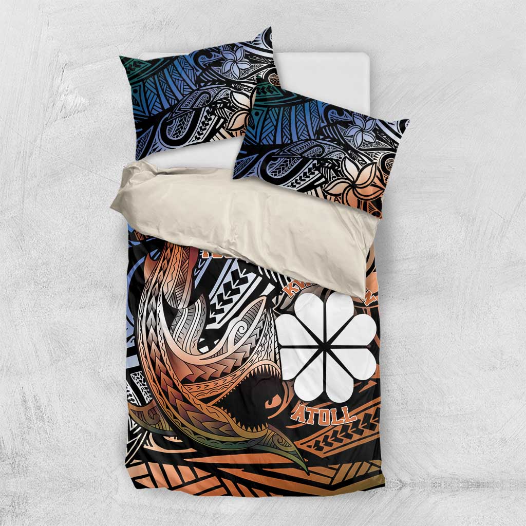 Personalised Kwajalein Atoll Bedding Set Polynesian Shark Tattoo Gradient Vibes LT14 US Twin 172cm x 218cm Black - Polynesian Pride