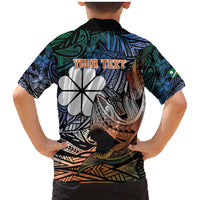 Personalised Kwajalein Atoll Family Matching Mermaid Dress and Hawaiian Shirt Polynesian Shark Tattoo Gradient Vibes