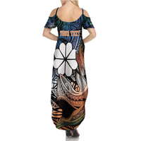 Personalised Kwajalein Atoll Family Matching Summer Maxi Dress and Hawaiian Shirt Polynesian Shark Tattoo Gradient Vibes