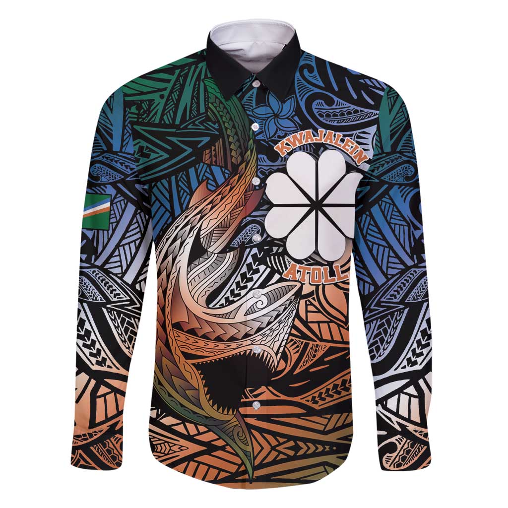 Personalised Kwajalein Atoll Family Matching Tank Maxi Dress and Hawaiian Shirt Polynesian Shark Tattoo Gradient Vibes