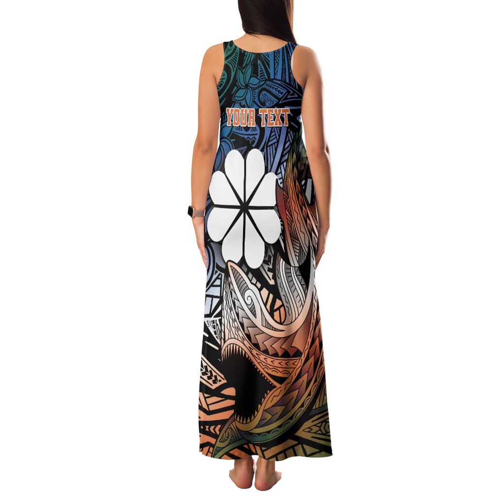 Personalised Kwajalein Atoll Family Matching Tank Maxi Dress and Hawaiian Shirt Polynesian Shark Tattoo Gradient Vibes