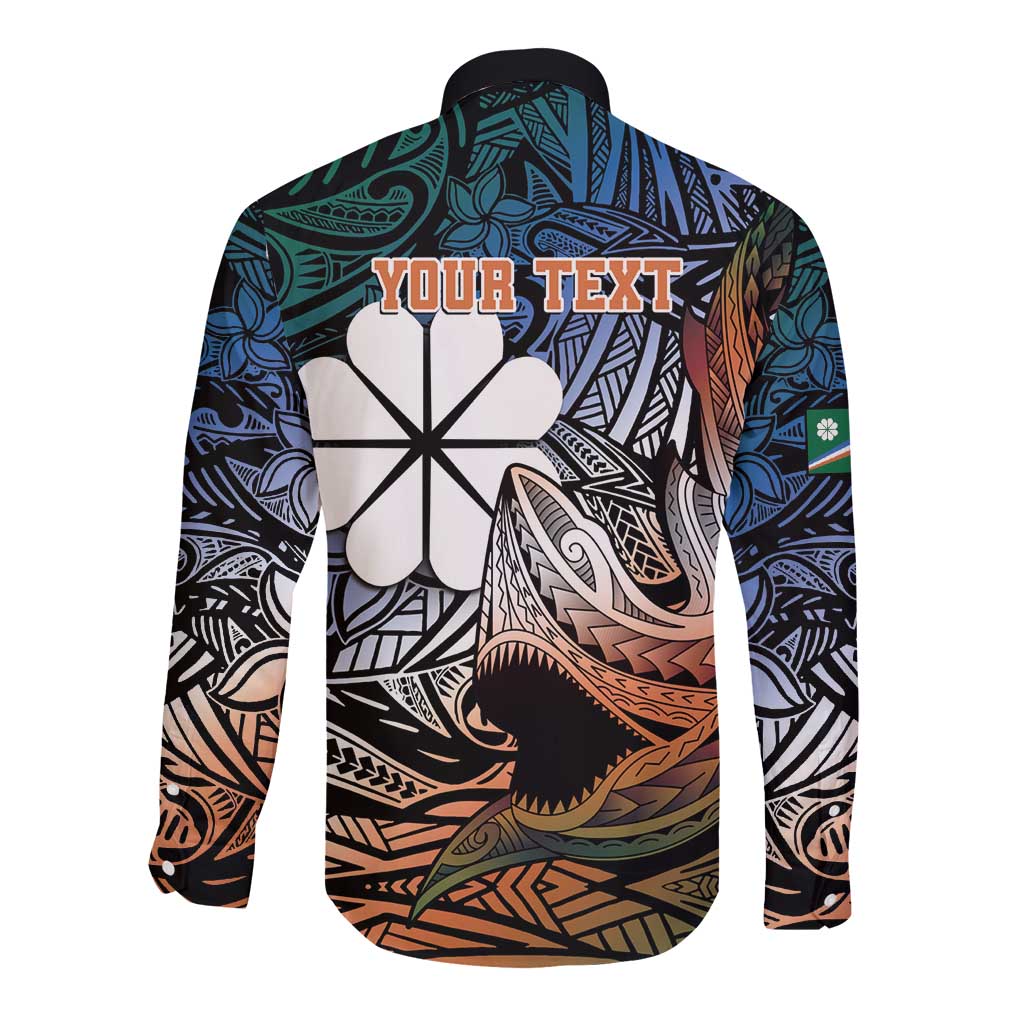 Personalised Kwajalein Atoll Long Sleeve Button Shirt Polynesian Shark Tattoo Gradient Vibes LT14 - Polynesian Pride