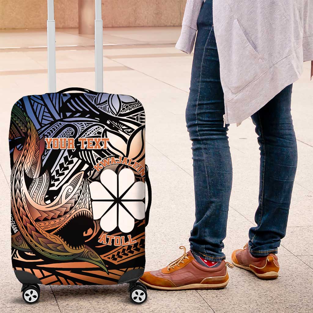 Personalised Kwajalein Atoll Luggage Cover Polynesian Shark Tattoo Gradient Vibes LT14 Black - Polynesian Pride