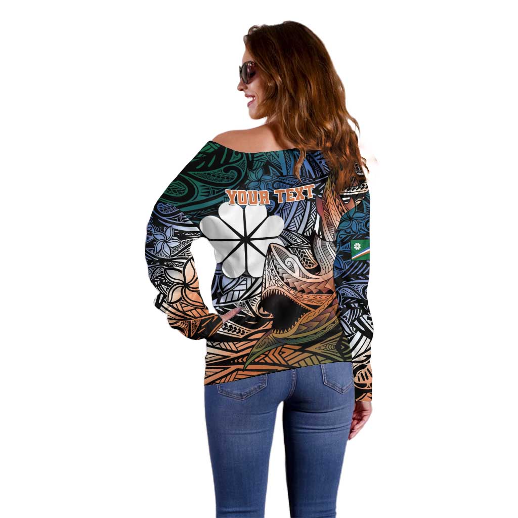 Personalised Kwajalein Atoll Off Shoulder Sweater Polynesian Shark Tattoo Gradient Vibes