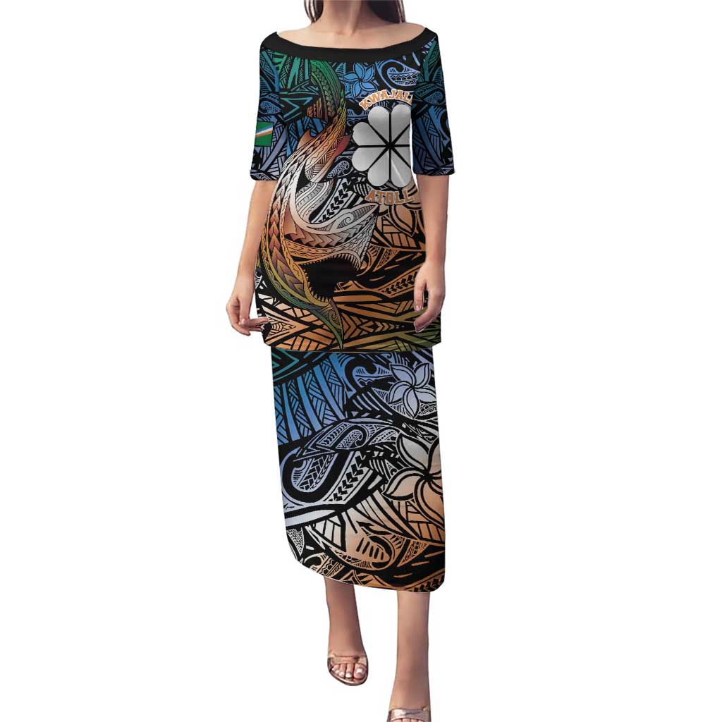 Personalised Kwajalein Atoll Puletasi Polynesian Shark Tattoo Gradient Vibes