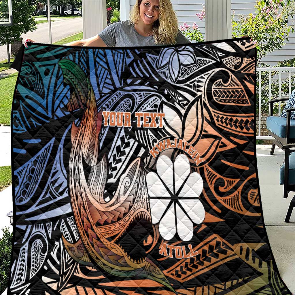 Personalised Kwajalein Atoll Quilt Polynesian Shark Tattoo Gradient Vibes LT14 Black - Polynesian Pride