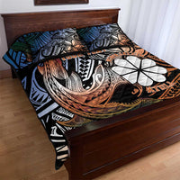 Personalised Kwajalein Atoll Quilt Bed Set Polynesian Shark Tattoo Gradient Vibes