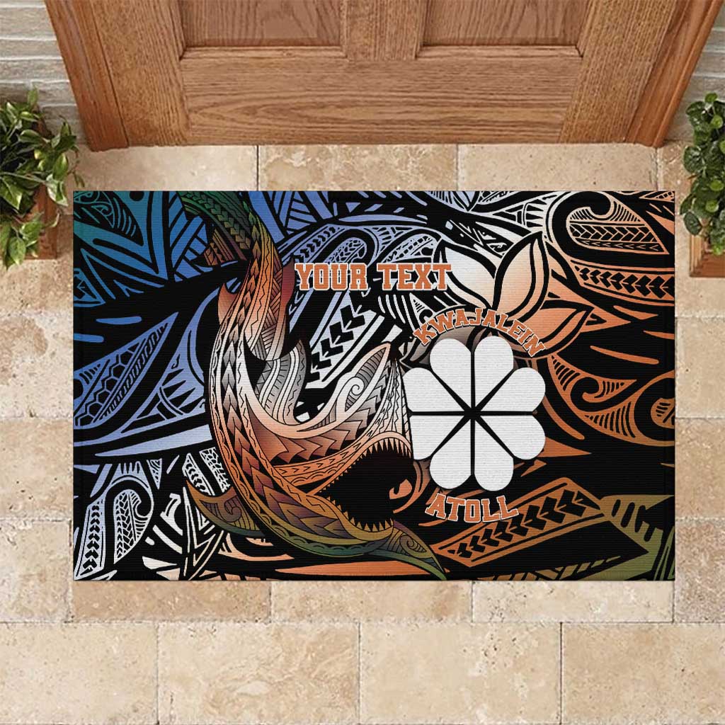 Personalised Kwajalein Atoll Rubber Doormat Polynesian Shark Tattoo Gradient Vibes