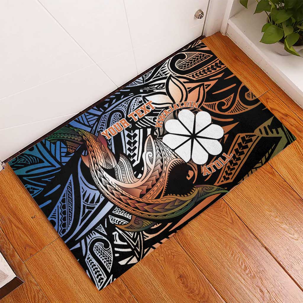 Personalised Kwajalein Atoll Rubber Doormat Polynesian Shark Tattoo Gradient Vibes