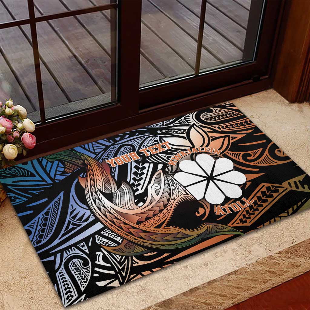 Personalised Kwajalein Atoll Rubber Doormat Polynesian Shark Tattoo Gradient Vibes