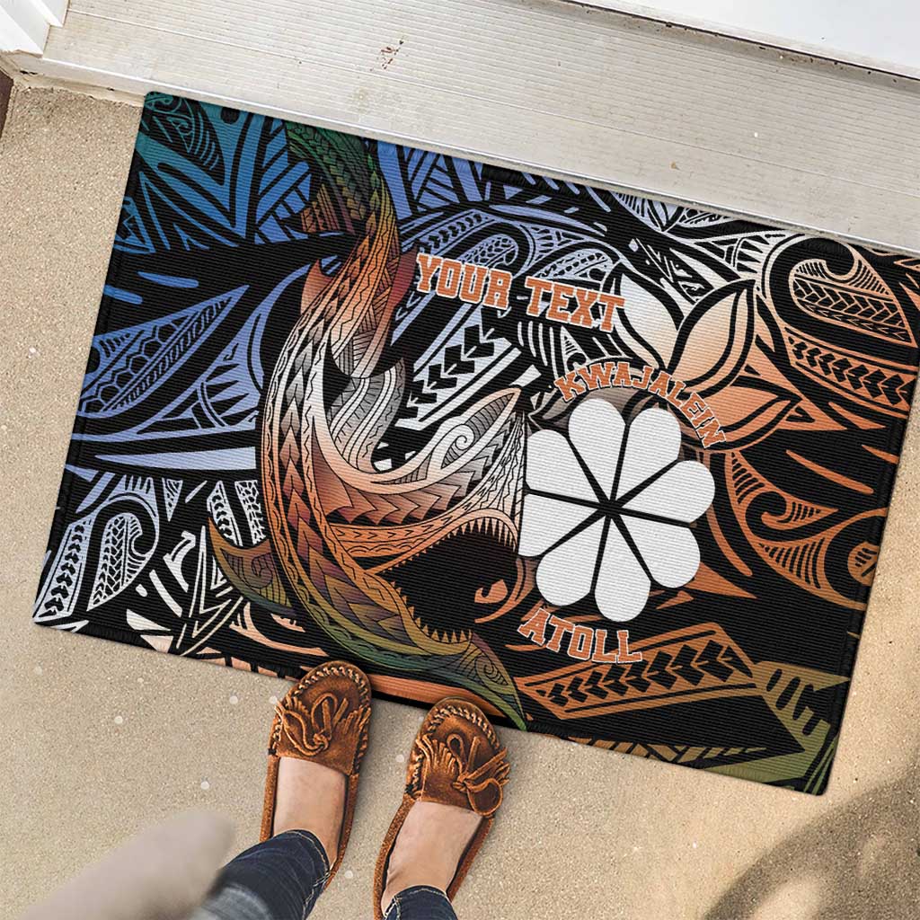 Personalised Kwajalein Atoll Rubber Doormat Polynesian Shark Tattoo Gradient Vibes