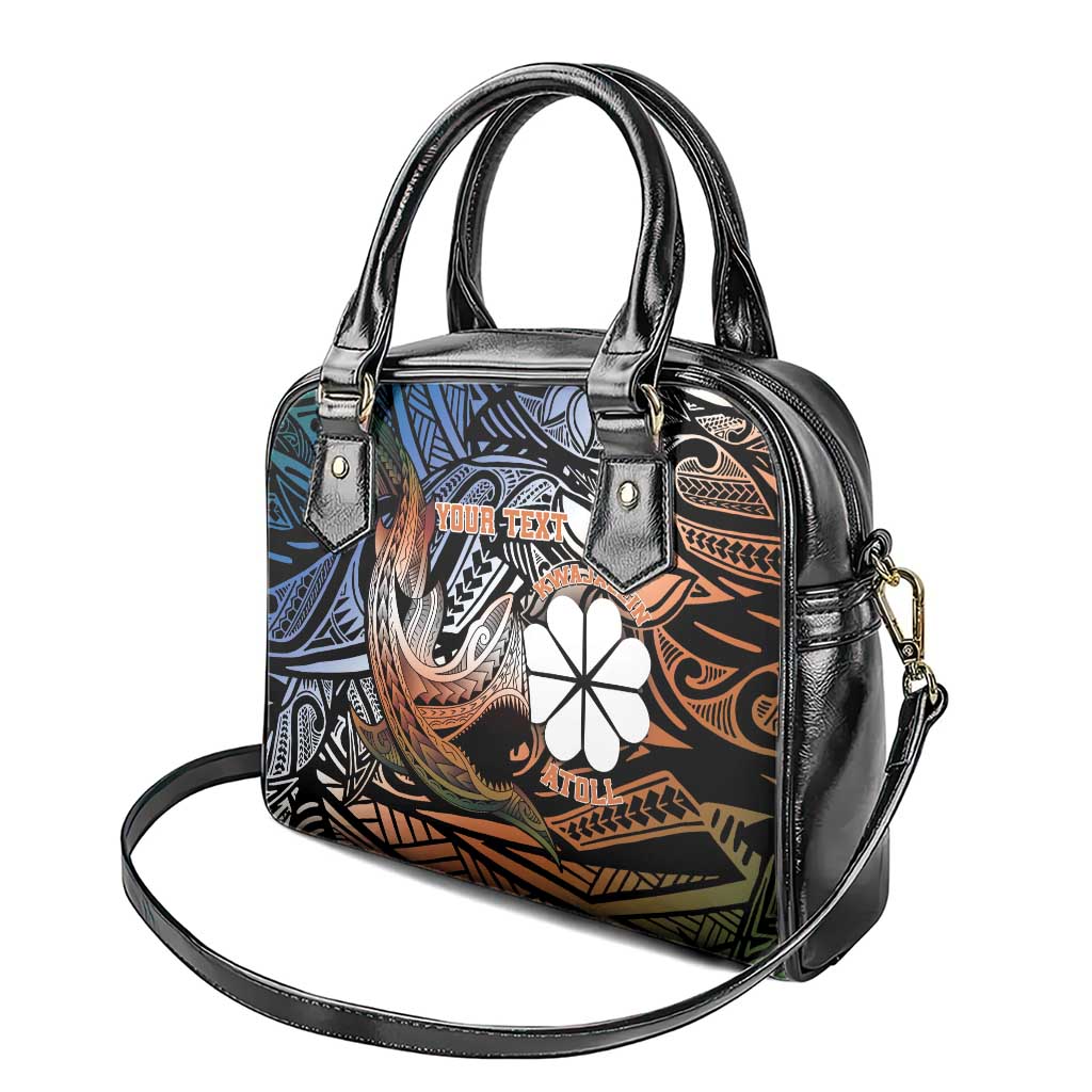 Personalised Kwajalein Atoll Shoulder Handbag Polynesian Shark Tattoo Gradient Vibes